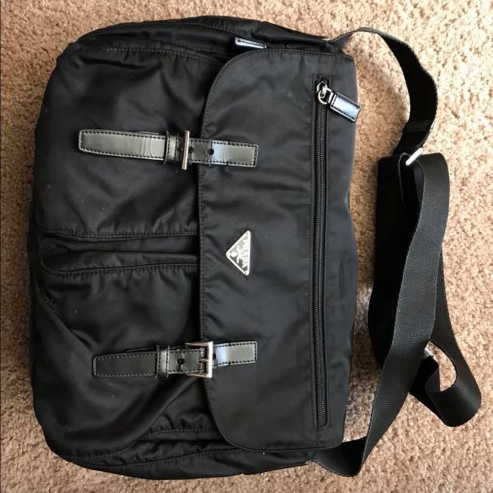 prada medium double pocket messenger bag